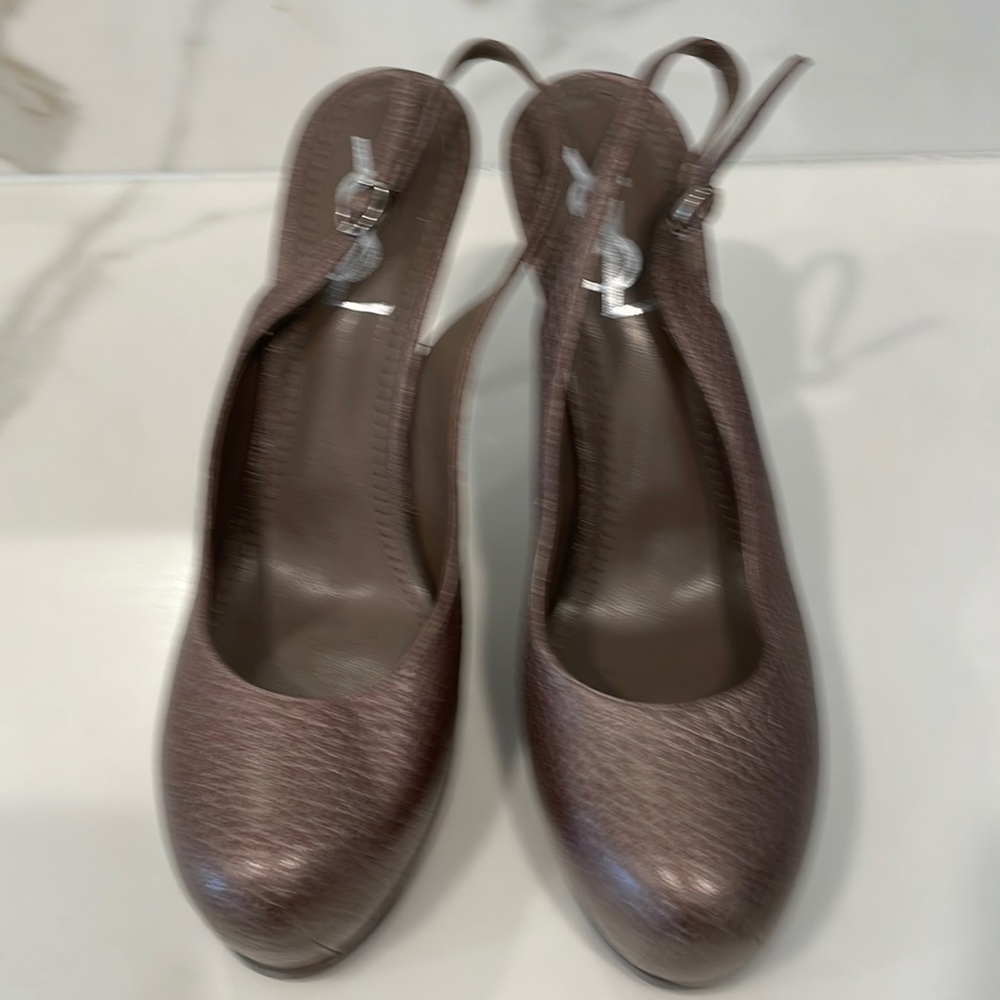 YSL - Pewter in color, Platform Sling-back shoe